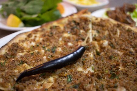 Delicious Turkish Pizza Lahmacun. This Lahmacun is tasty and deliciousの写真素材