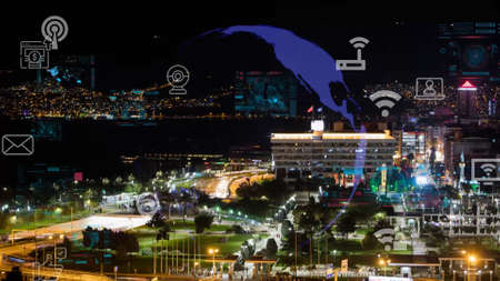Smart city and communication network concept. 5G. LPWA Low Power Wide Area. Wireless communication....