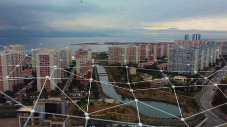 Global connection and the internet network modernization in smart city . Concept of future 5G...