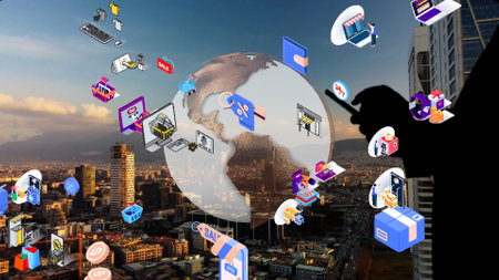 Mobile communication network concept. IoT Internet of Things. High quality photo