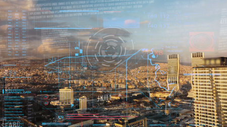 Global connection and the internet network modernization in smart city . Concept of future 5G...