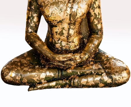 Half buddha statues in meditation pose on white background.の写真素材