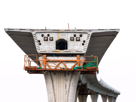 Sky train under construction isolated on white background.の写真素材