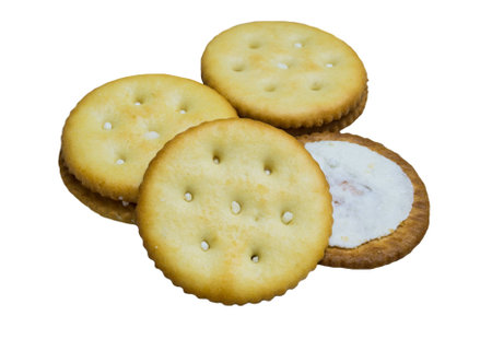 Biscuit Cream, filled with white cream on white background.の写真素材