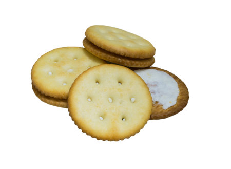 Biscuit Cream, filled with white cream on white background.の写真素材