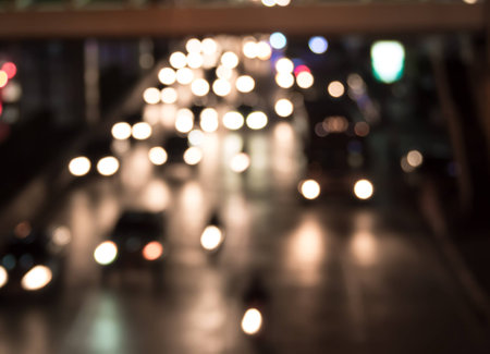 Abstract blur city night traffic background.