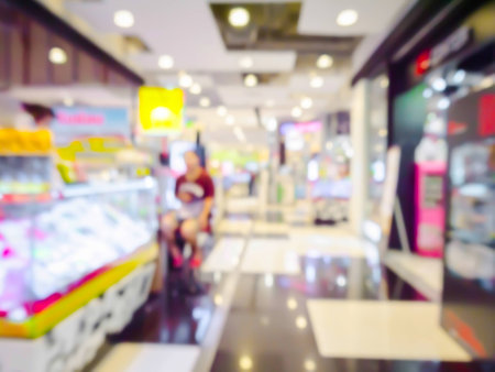 Abstract blur electronic shop  telephone shop at the shopping mall.の写真素材