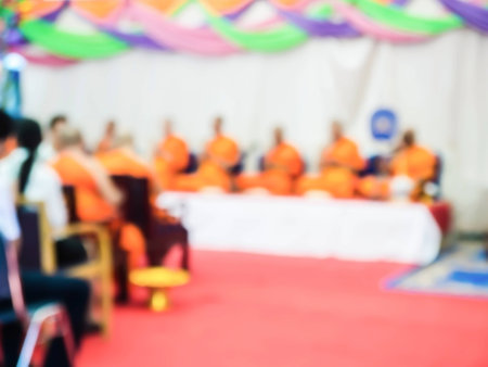 abstract blur the people respect and esteem the monk in buddhist monastery.の写真素材