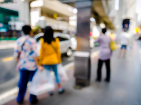 abstract blur people waiting for the bus in rush hours.の写真素材