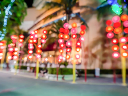 abstract blur chinese lanterns  in chinese new year celebration festival.の写真素材
