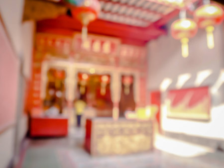 abstract blurred buddhist praying buddha in chinese temple,Thailandの写真素材