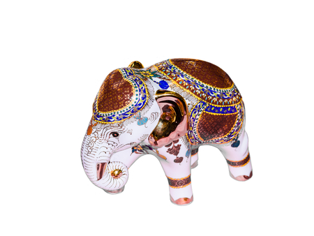 Elephant statue art pattern thai style on white background with selective focus.の写真素材