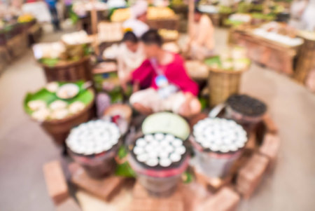 Abstract blurred retro thailand local food market.の写真素材