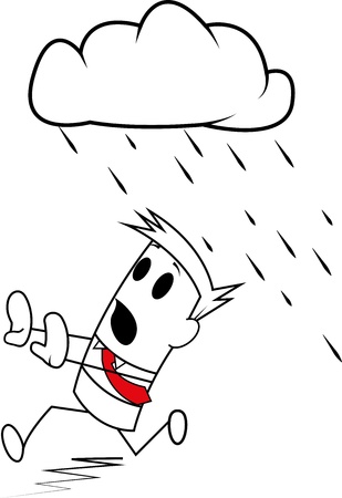 Square guy running away from rain のイラスト素材