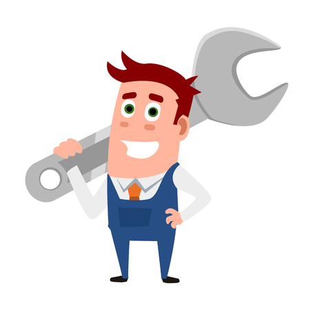 Business Flat Character While Repairmanのイラスト素材