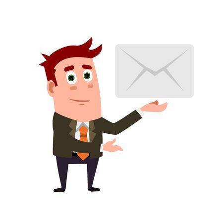 Business Flat Character Is Showing His Hand In The Mail.のイラスト素材
