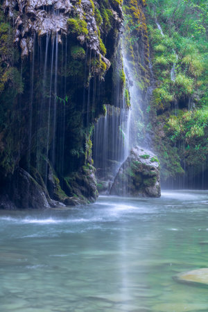 Waterfall in deep rain forestの写真素材