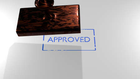 Stamp with inscription approved. Put a stamp on a document. 3D render.の写真素材