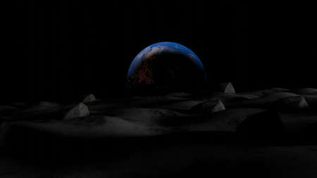 View from the Moon to the Earth. 3D render.