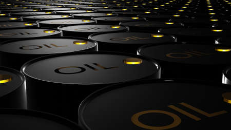 Many barrels of oil. Oil barrels. Fuel. Petroleum. 3d render.