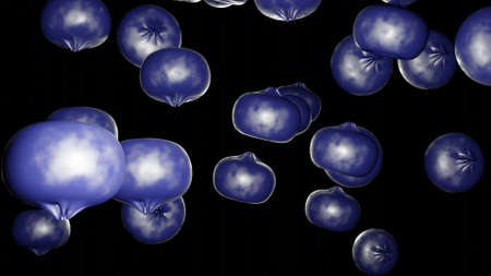 Beautiful blueberry. Many berries on black background. 3d render.