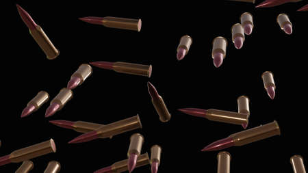 Many bullets on black background. 3D render.
