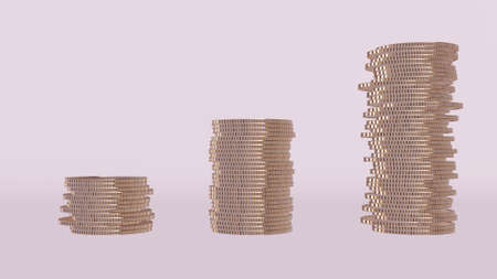 Savings concept. Stacks of cartoon stylized coins. Business. 3D render.の写真素材