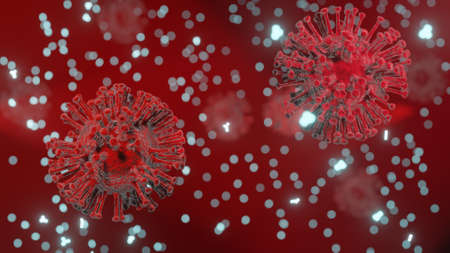 Abstract virus cells with antibodies. Coronavirus cells. 3D render.の写真素材