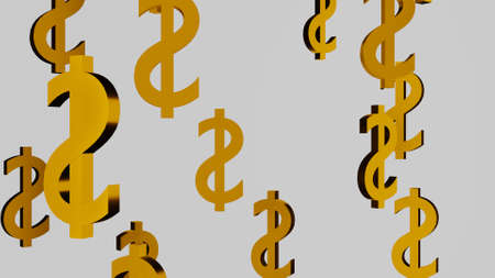 Golden Dollar currency signs on white background. USD. 3d render.の写真素材