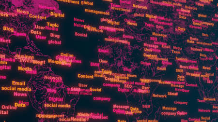Global business. World map with business terms. 3d render.の写真素材