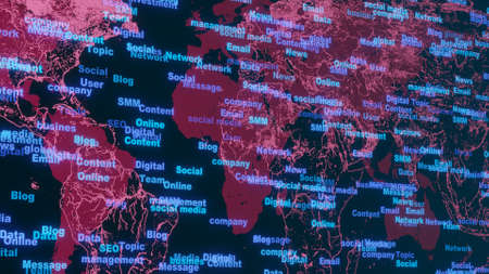 Global business. World map with business terms. 3d render.の写真素材