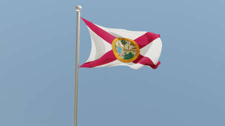 Florida flag on flagpole. FL flag fluttering in the wind. USA. 3d render.の写真素材
