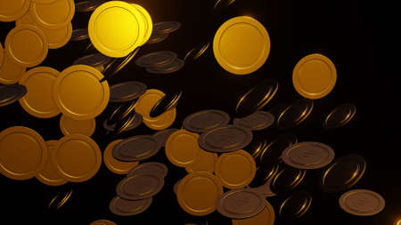 Golden poker chips. Black background. 3D render.