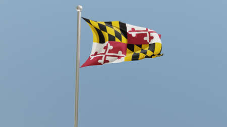 Maryland flag on flagpole. MD flag fluttering in the wind. USA. 3d render.