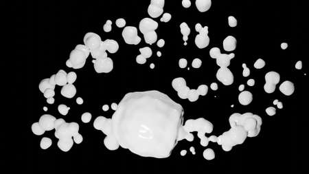 White liquid drops. Drops of milk. 3D render.の写真素材