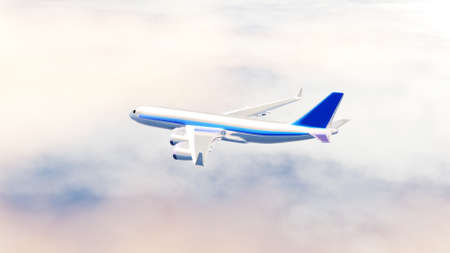 The air plane is flying in cloudy sky. Passenger flight. 3d render.の写真素材