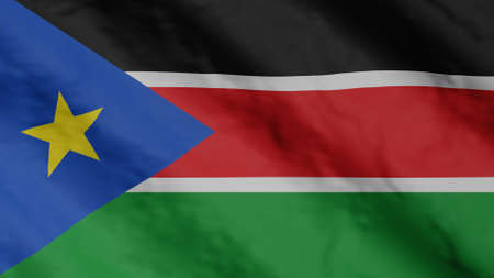 South Sudanese flag waving in the wind. South Sudan national flag. 3d render.