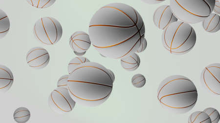 Many white Basketball balls on white background. Sport concept. 3D render.の写真素材