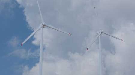 Windmill farm in sunny weather. Renewable energy concept. Eco power. Alternative energy....