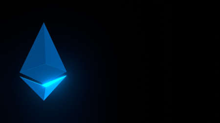 Modern Ethereum sign hologram. Crypto symbol projection. 3D render.の写真素材