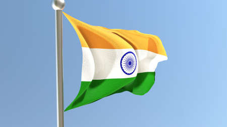 Indian flag on flagpole. India flag fluttering in the wind. 3d render.