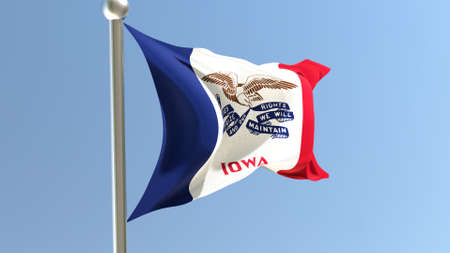 Iowa flag on flagpole. IA flag fluttering in the wind. USA. 3d render.の写真素材