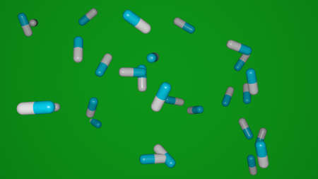 Many pills on chromakey background. Medical promotion concept. 3d render.の写真素材