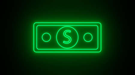 Neon Dollar banknote sign. Luminous finance symbol. 3d render.の写真素材