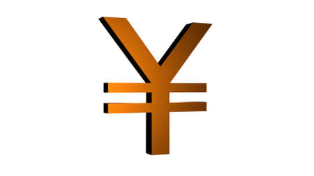 Golden Japanese Yen or Chinese Yuan sign on white background. 3D render.の写真素材