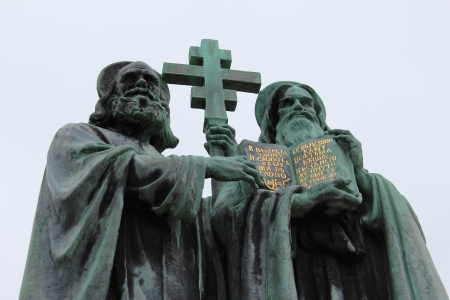 Bronze Statue of Saint Cyril and Methodius on Radhost, Czech Republicの写真素材