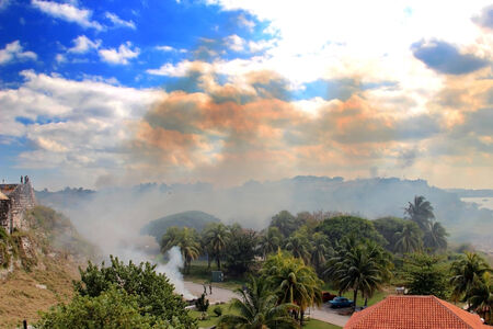 Burning of grass at the fortress El Morro in Cubaの写真素材
