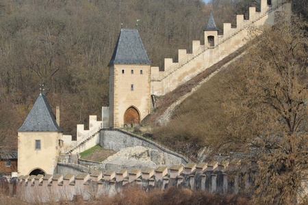 Walls of Karlstejn Castle near Prague in the Czech Republicのeditorial素材