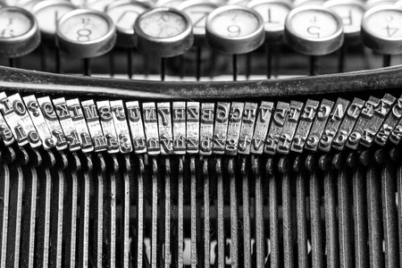 Black and white close-up view of an old typewriterの写真素材