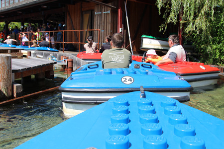 GUNZBURG, GERMANY - AUGUST 22: Boat attraction at Legoland Deutschland Resort on August 21, 2013 in Gunzburg.のeditorial素材